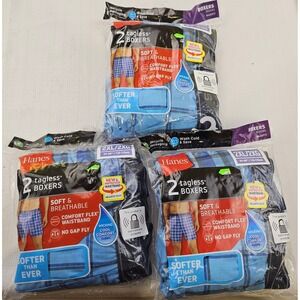 Hanes 2 Pack Mens Boxer Shorts 2XL Blue Plaid Tagless Flex Waistband - 3 Packs